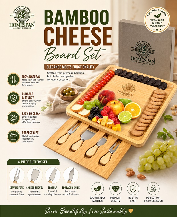 Bamboo Cheese Board Set